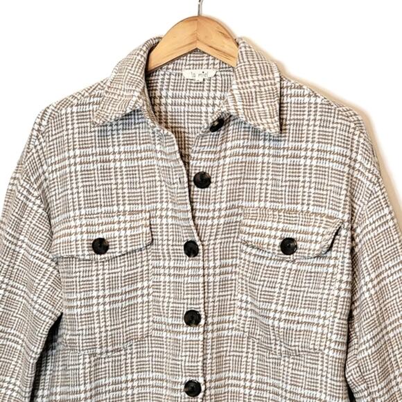 La Miel Plaid Tan Shacket Cozy Casual Fall Layering Button Down Shirt S - Picture 3 of 12